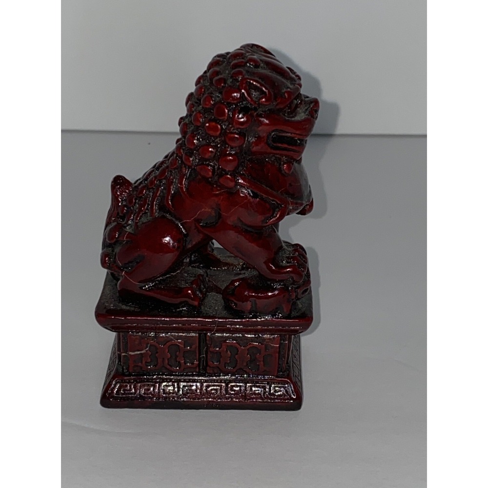 Chinese Foo Fu Temple Guardian Lion Dog Heavy Red Resin 4.25" Figurine/Bookend - Picture 3 of 6